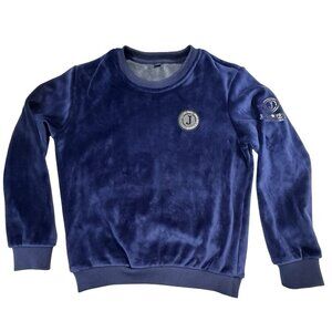 Women's Sz XL Royal Blue Luxurious Velour Sweatshirt Crew Neck Ribbed Cuffs Neck